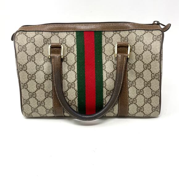 Gucci GG Supreme Monogram Web Vintage Boston Bag Canvas Leather Beige Brown - Picture 4 of 16
